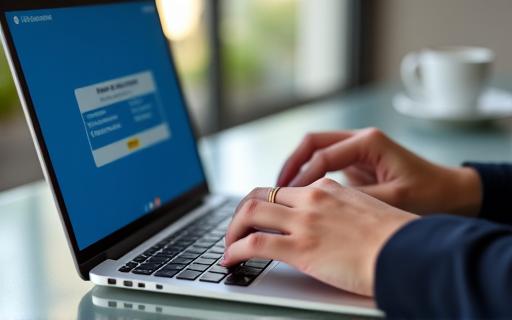 A person using a laptop to buy a vignette online.