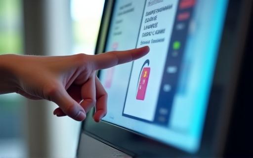 Hand pointing at a self-service vignette purchase kiosk.